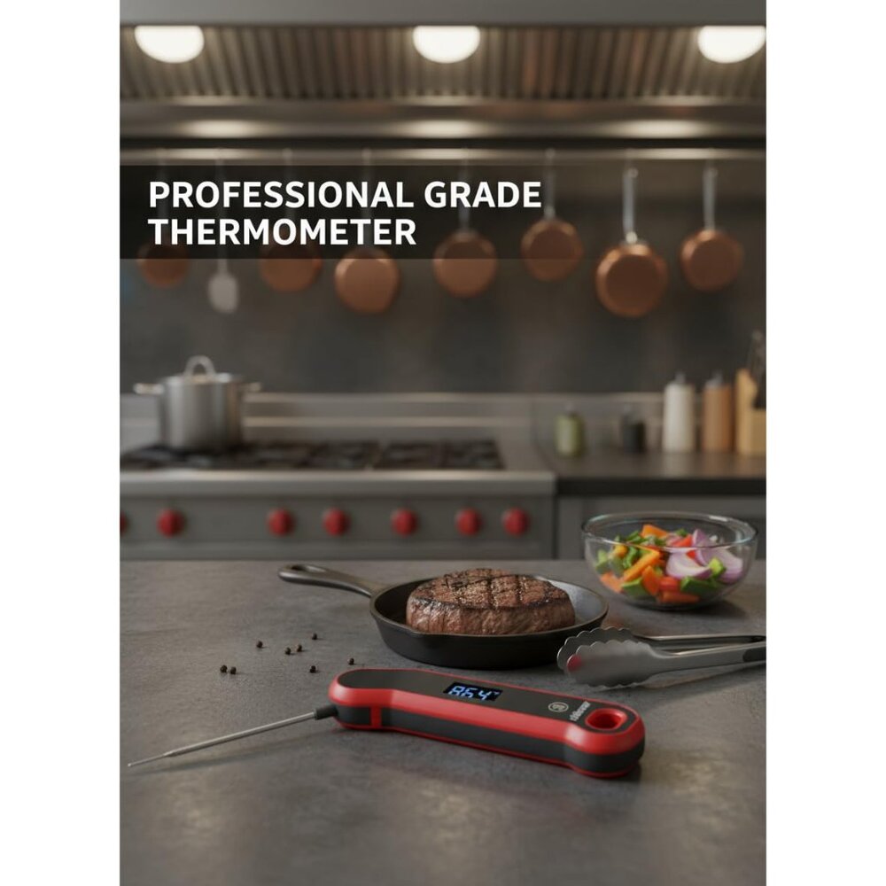 Instant Read Meat Thermometer Digital with Auto Rotate Large LCD Display & Sleep - Picture 2 of 7